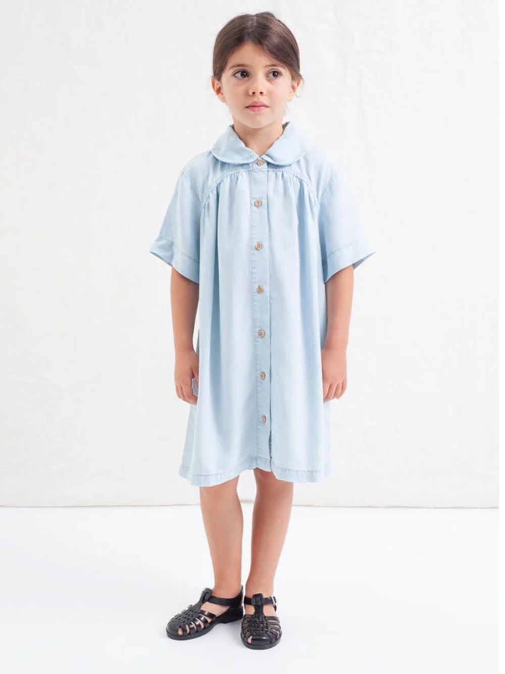 TOCOTO VINTAGE Light Blue Button-Front Girls' Shirt Dress
